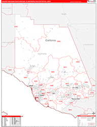 Oxnard-Thousand Oaks-Ventura Metro Area Wall Map Red Line Style 2026